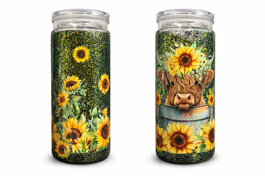 20 ounce snow globe Highland cow sunflower Tumbler